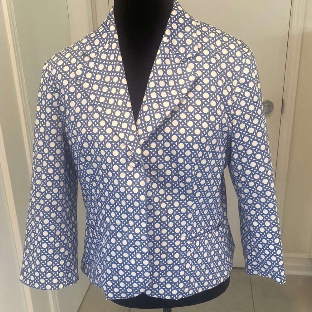LOUEBEN long sleeved fully lined Blue & White polka dot blazer Size 10